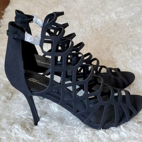 Breckelle's Spiked High Heels Black Size 10 Cut Out Ankle Buckle Prom Cocktail - Picture 5 of 16
